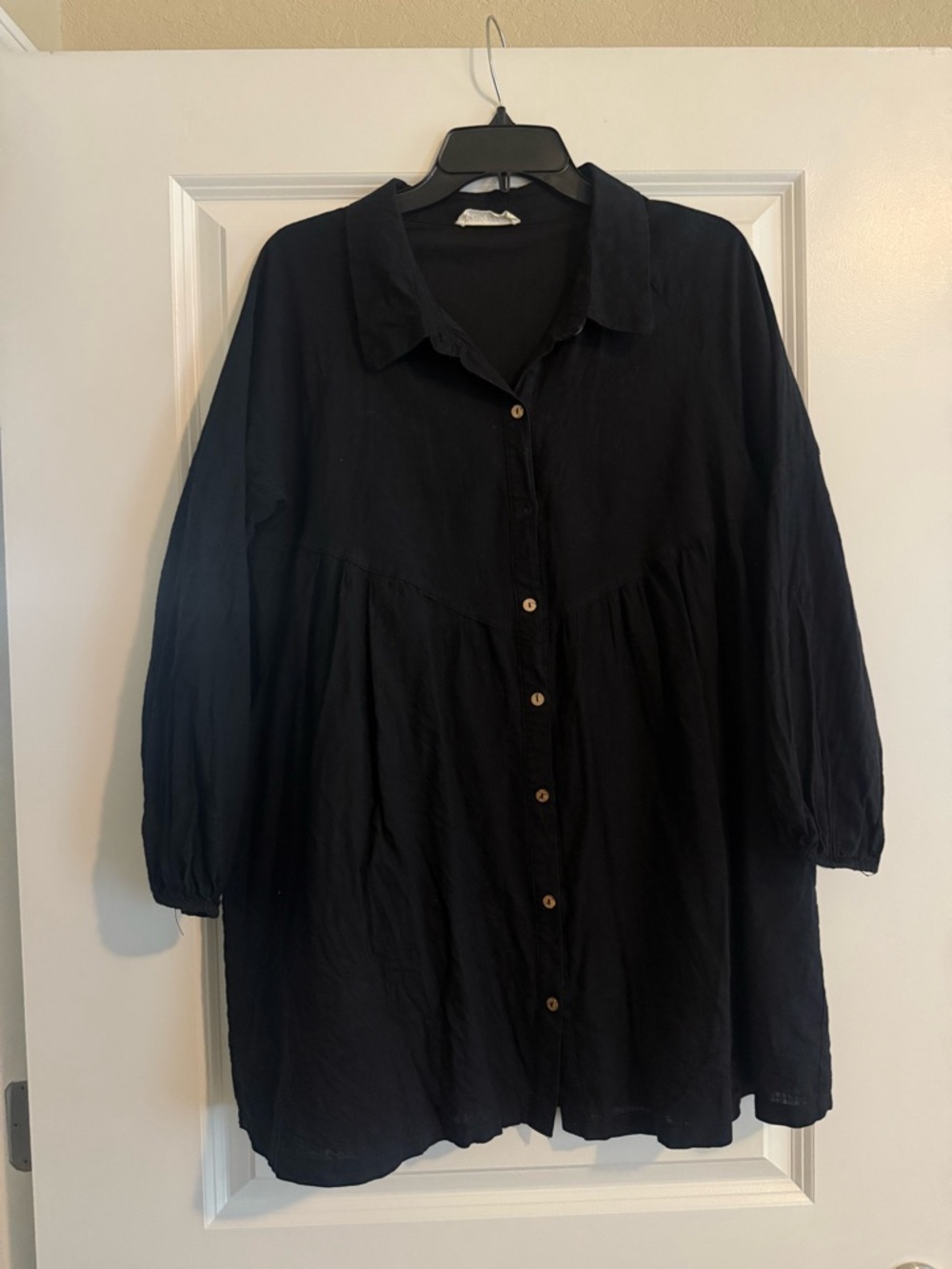 Black Button-Front Linen Dress